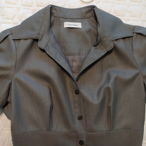 Calvin Klein gray grey midi dress collar buttons - Picture 6 of 9